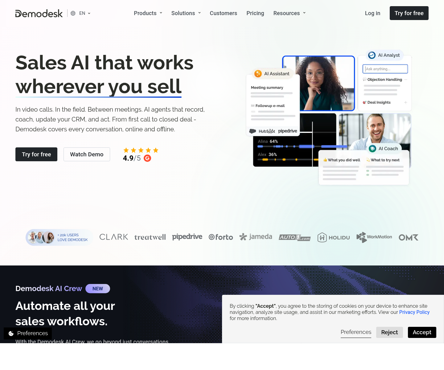 Demodesk AI Sales Agents, herramienta de IA para chatbots y asistentes virtuales