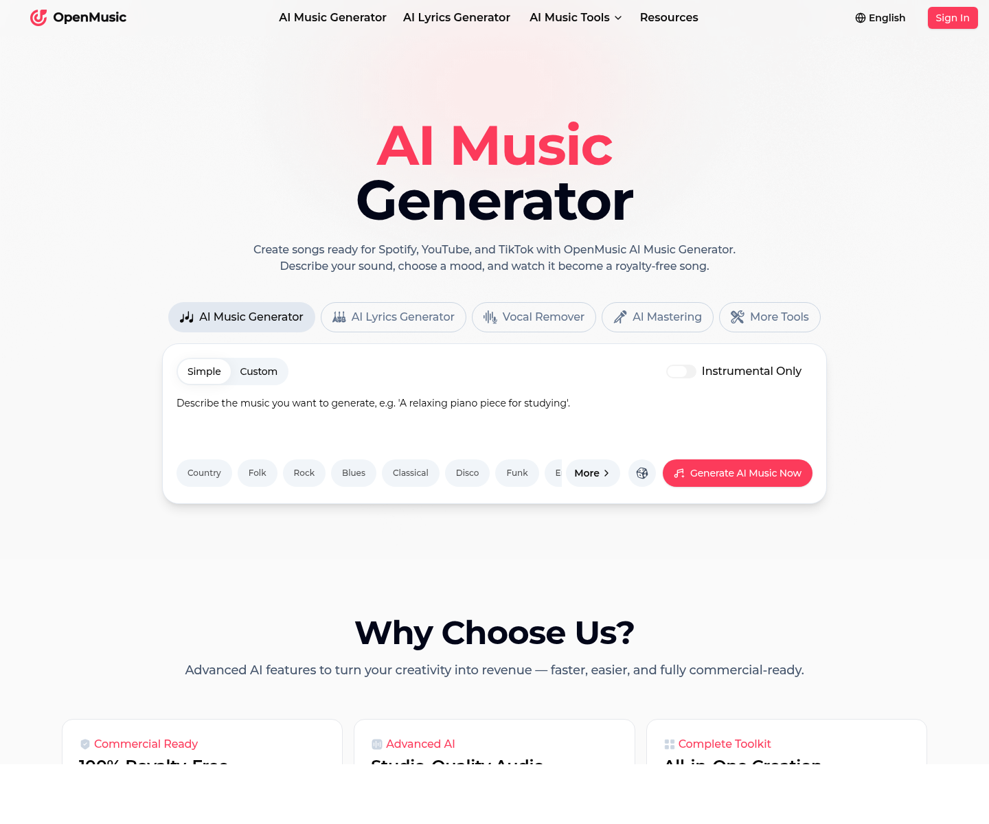 OpenMusic AI, herramienta de IA para generación y edición de música y voz