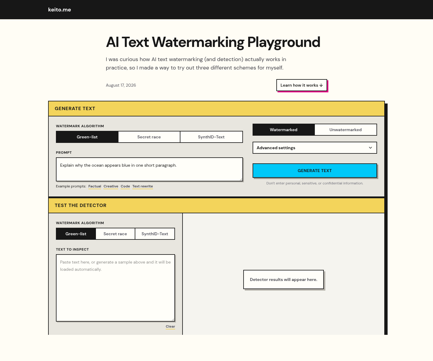 AI Text Watermarking Playground, herramienta de IA para otras aplicaciones específicas